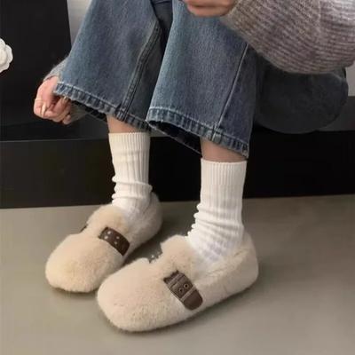 2024 зимние теплые женские плюшевые тапочки на плоской подошве, носите дома и в офисе, женские повседневные мюли 35-40