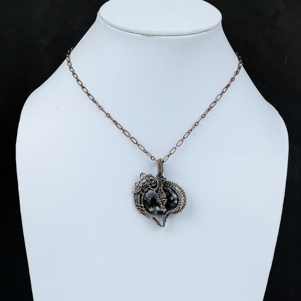 Подвеска из астрофиллита, обернутая медной проволокой, подвеска из драгоценного камня, медные украшения, подвеска в стиле бохо, ручная работа, обернутая проволокой, подарок для друга