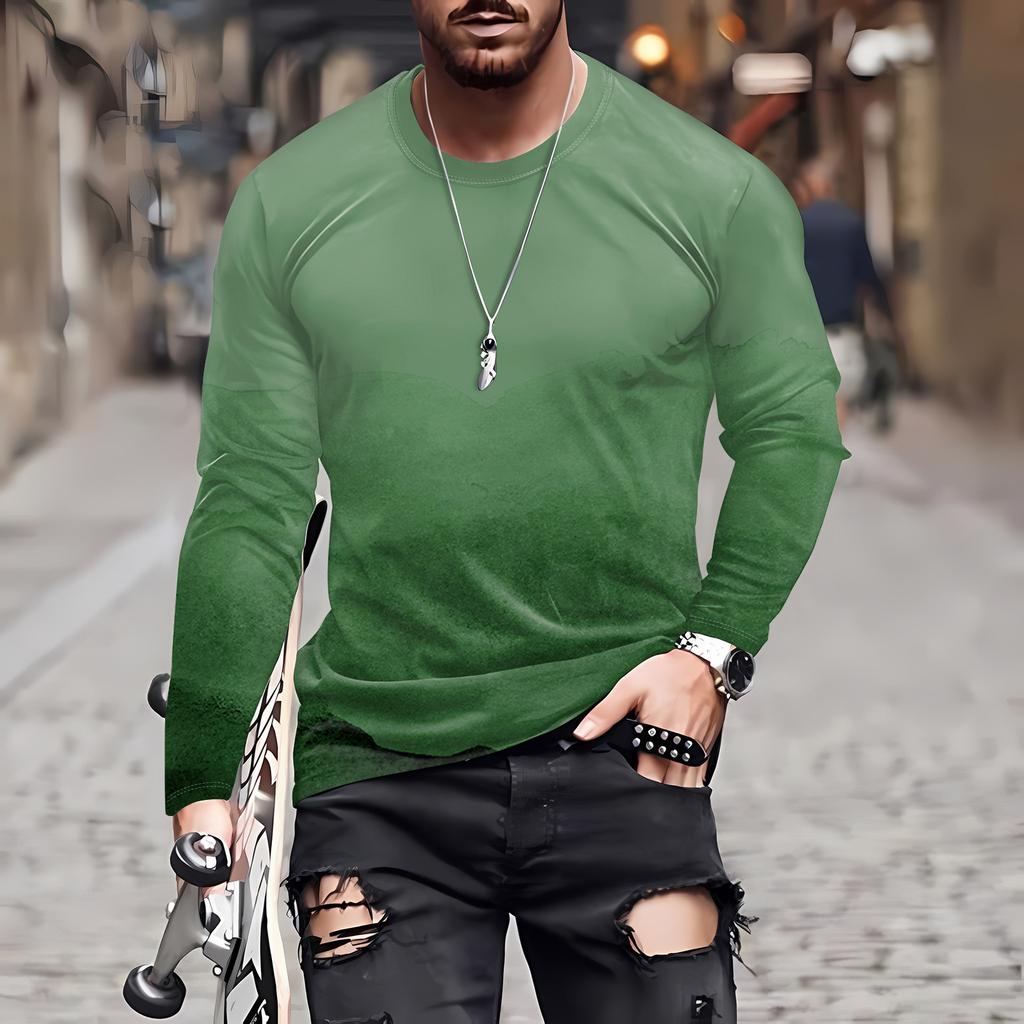 Муж. Футболка Круглый вырез Одежда Одежда На открытом воздухе Длинный рукав С принтом Модельер Винтаж