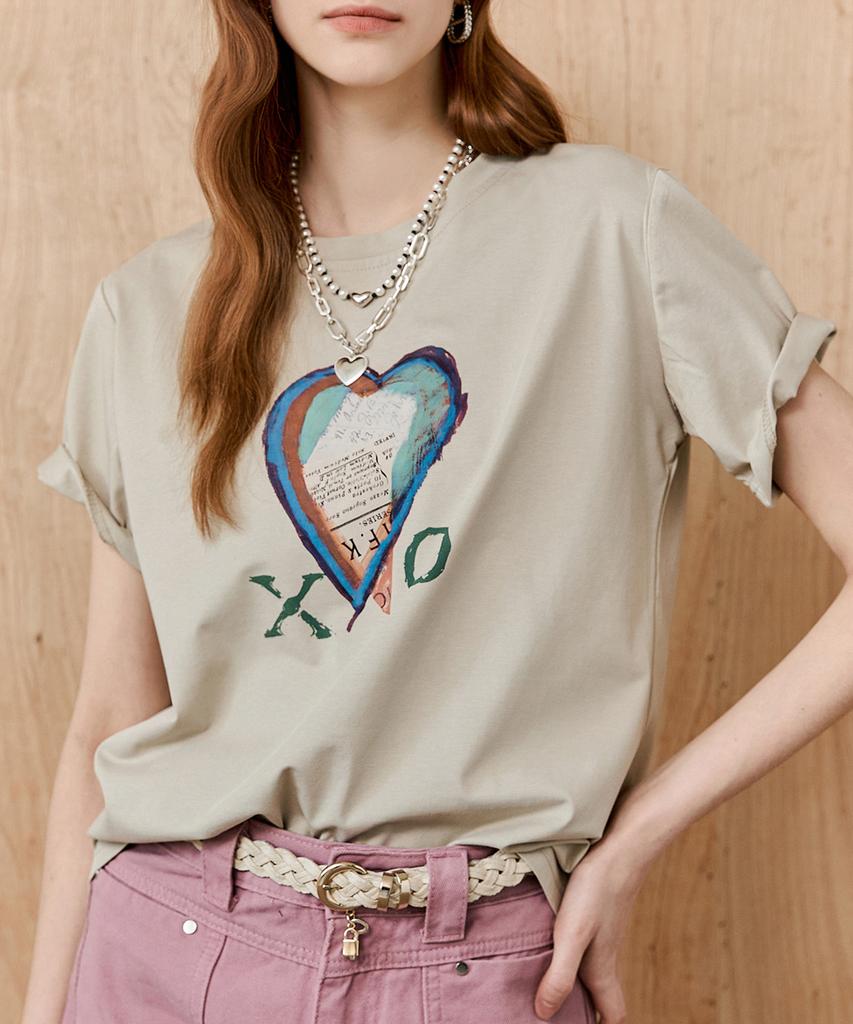 MAXZA Vintage Heart Print Crop Short Sleeve T-Shirt