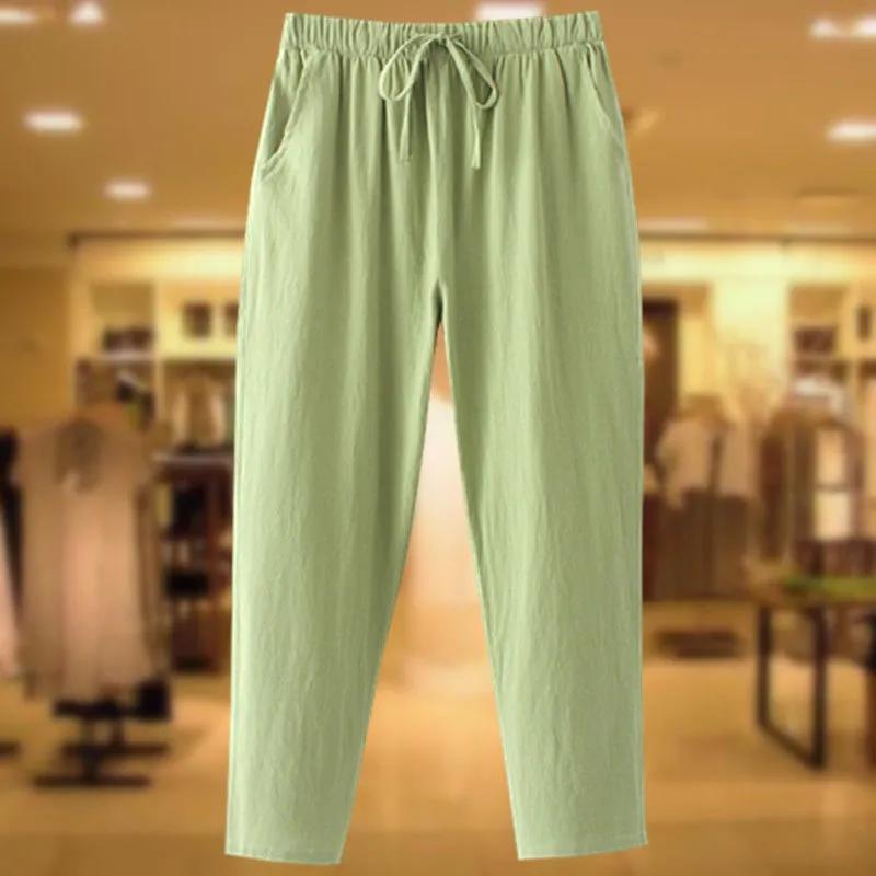 Женские летние хлопковые свободные прямые брюки однотонные простые удобные брюки с эластичной резинкой на талии
