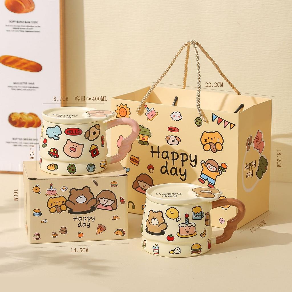 Детская забавная, милая керамическая кружка с крышкой, граффити, подарок на день рождения, для питьевой воды дома, ценная чашка для воды, сувенирный подарок для девочки