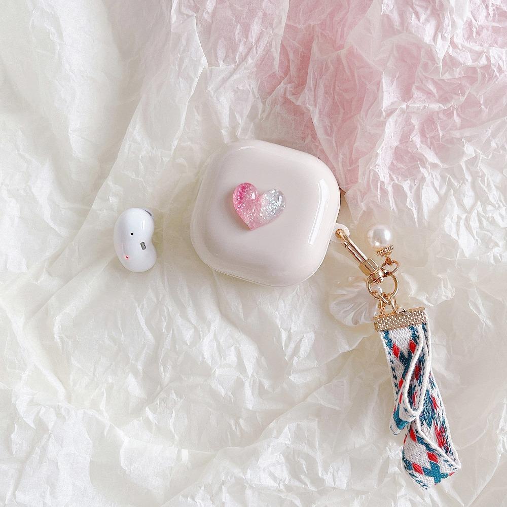 Бежевый чехол для наушников с ремешком в форме сердца для Samsung Galaxy Buds 2 Pro Live, чехол для Galaxy Buds2 Pro, чехол, полная защита с браслетом