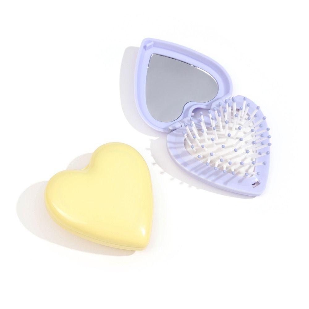 Candy Color Folding Airbag Comb Anti-static Massage Comb Heart Hair Comb with Mirror  Women Girl