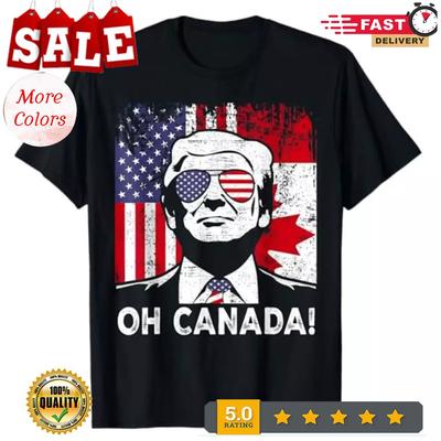 2025/Забавный Трамп О Канада! Футболка унисекс с половиной флага США и флагом Канады