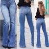 Fashion Jeans Women's Clothing Trend Slim Pants Fit Patch Pockets Slimming High Waist Flared Trousers
