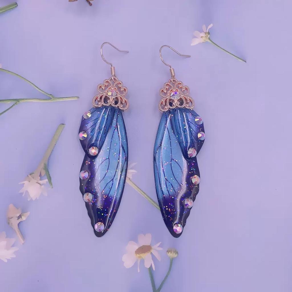 Fashion Jewelry Butterfly Earring Fairy Simulation Insect Wing Hook Earring Translucent Cicada Wing Drop Earrings Woman Jewelry