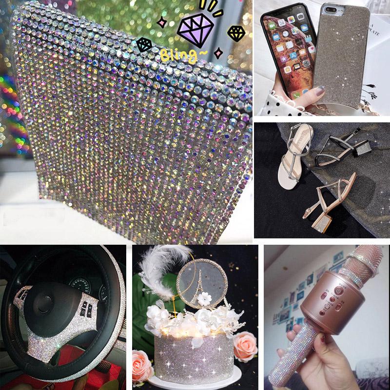 12x20/24x20cm Self-adhesive Rhinestone Crystal Glitter Stickers Sheet DIY Diamond Decoration Sticker Phone Car Trim Decor Decal