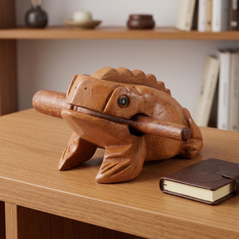 Solid Wood Carved Wood Frog Percussion Instrument Wooden Frog Sound Making Ornament Office Decor