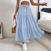 Women's Ruffled Spring Casual Long Skirt Plain Color Skirt Retro Pleated Skirt