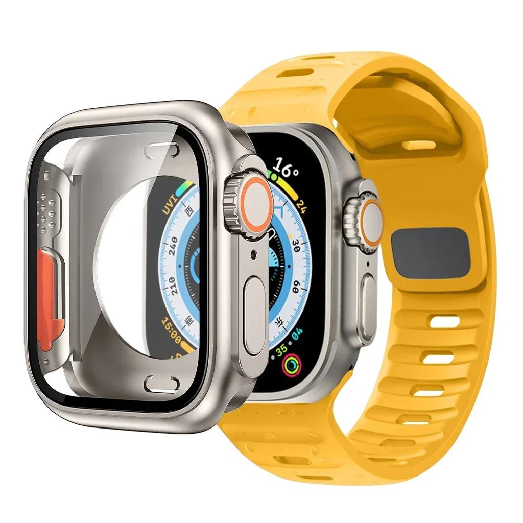 Силиконовый ремешок+чехол Для Apple Watch Чехол 44мм 45мм 41мм 40мм Защитные пленки на экран Сменить на Ultra Для iWatch Серии 8 7 SE 6 5 3