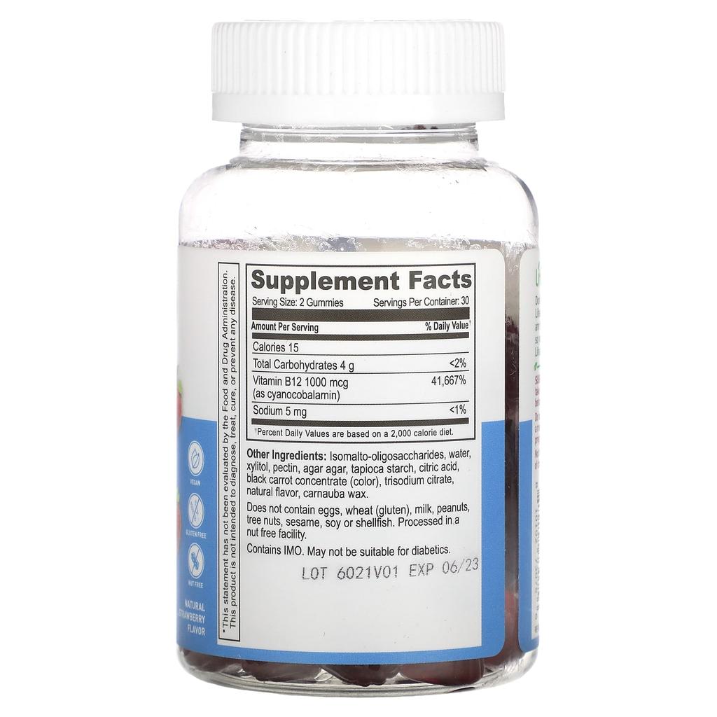 Vitamin B12 Gummies, Sugar Free, Natural Strawberry Flavor, 60 Gummies (500Mcg per Gummi)