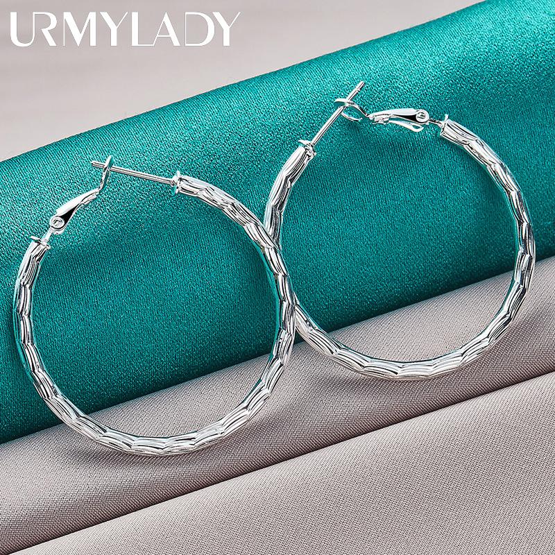 Серьги-петли из стерлингового серебра 925 пробы с водным узором, круглые 40 мм, для женщин, очаровательные ювелирные изделия