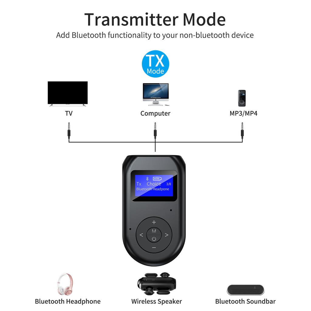 Bluetooth 5.0 Передатчик Приемник 3,5 мм AUX 3 в 1 Беспроводной Bluetooth Адаптер С Экраном Дисплея Низкая Задержка Аудио Адаптер ЖК-дисплей