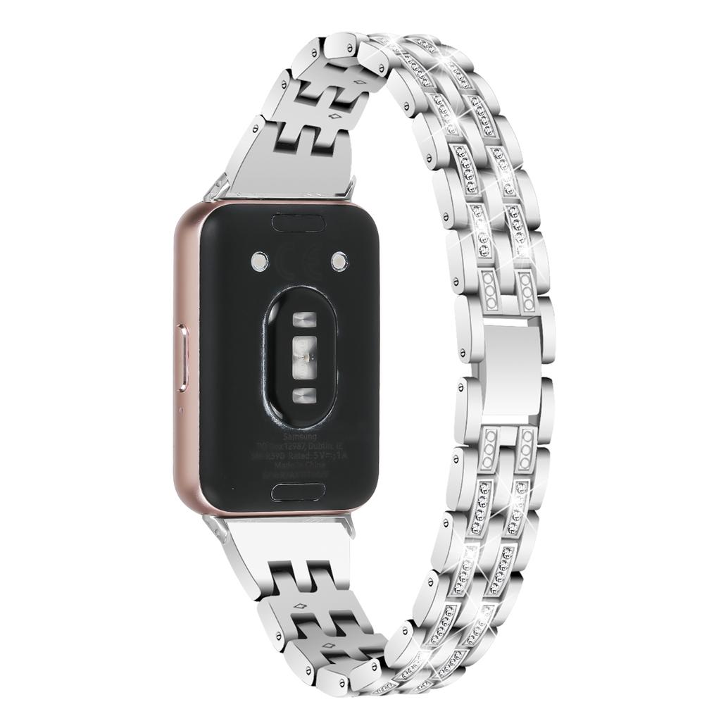 For Samsung Galaxy Fit3 SM-R390 Women Replacement 2 Rows Rhinestone Metal Watch Band Strap