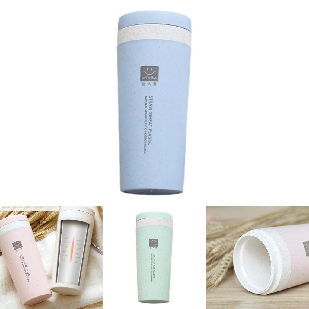 Экологически чистая двухслойная изолированная чашка из пшеничной соломы для использования на открытом воздухе и дома с крышкой