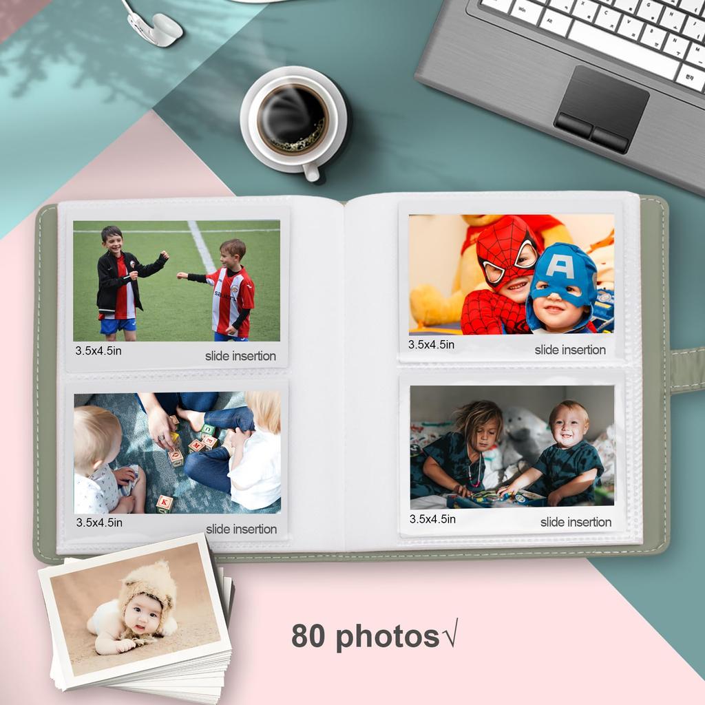 VOVMOEYA 80 Photo Album For Fujifilm Instax Wide for Polaroid Instant Instax Album Mini Inch Size 20 Pages Holds 80 Photos Light Instax Wide Pocket