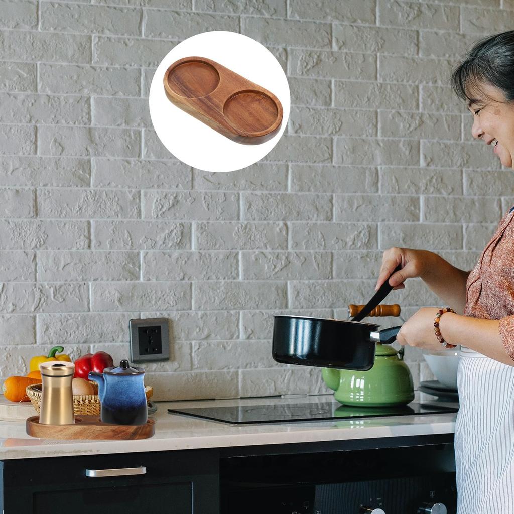 DECHOUS Pepper Wood Stand Grinder Tray Pepper Grinder Stand Wooden Grinder Tray Inner Diameter Compact Pepper Wood Stand Mill Holder 5.8CM