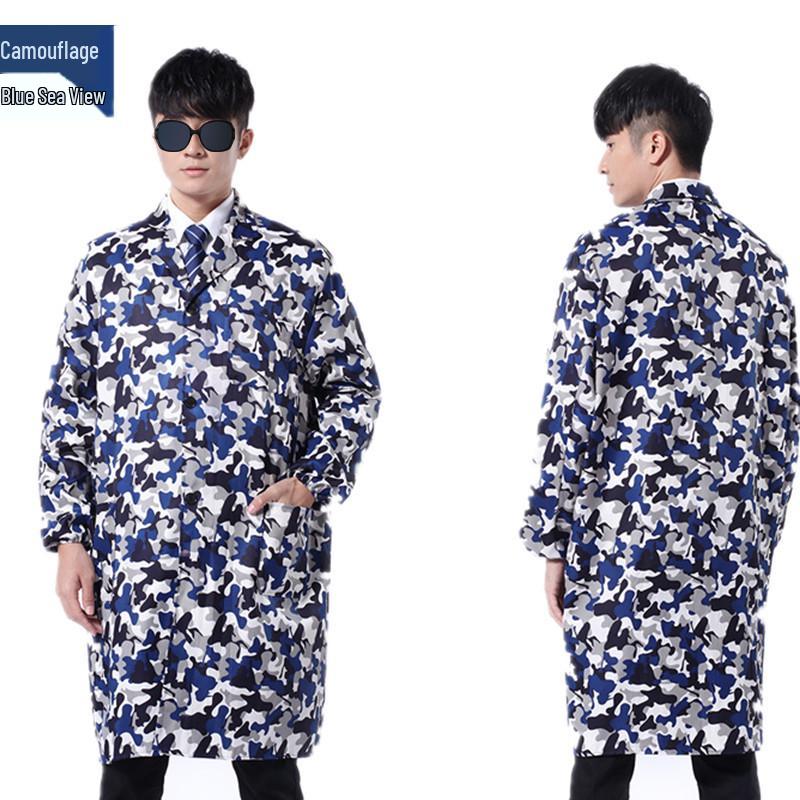 Unisex Dustproof Camouflage Labor Protection Coats with Logo Printing Option - Blue Long Coats