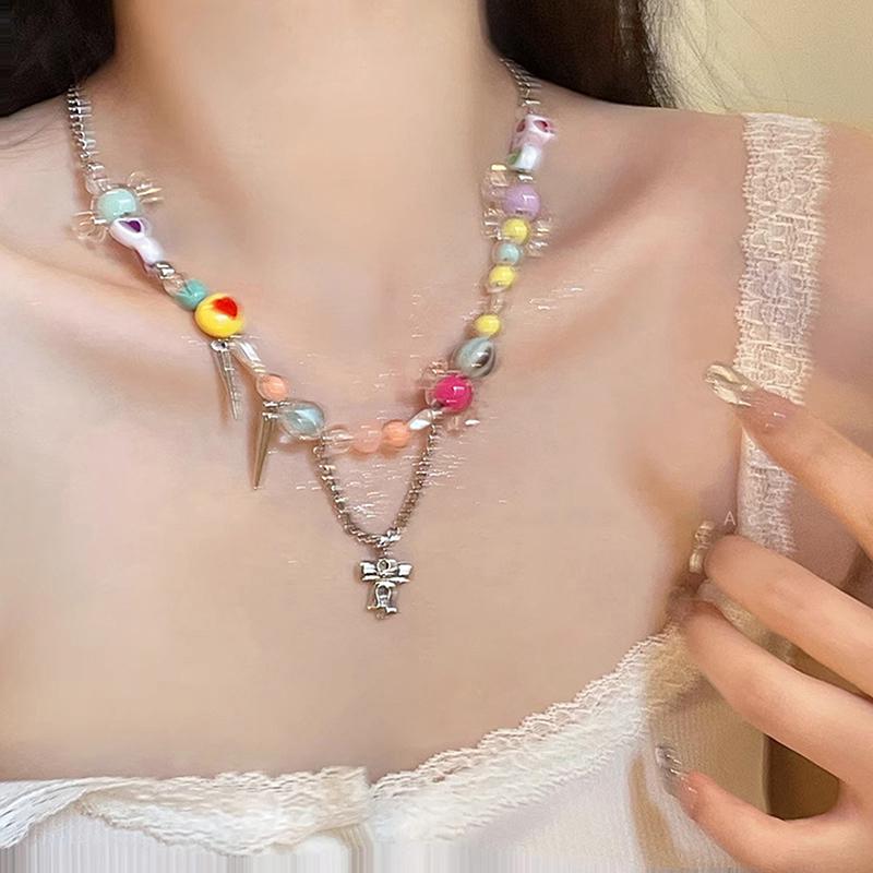 Y2K Сердце Бабочка Подвеска Чокер Ожерелье Цветной Бисер Ключичная Цепочка Для Женщин Девочек Панк Милая Эстетическая Украшения Для Вечеринки