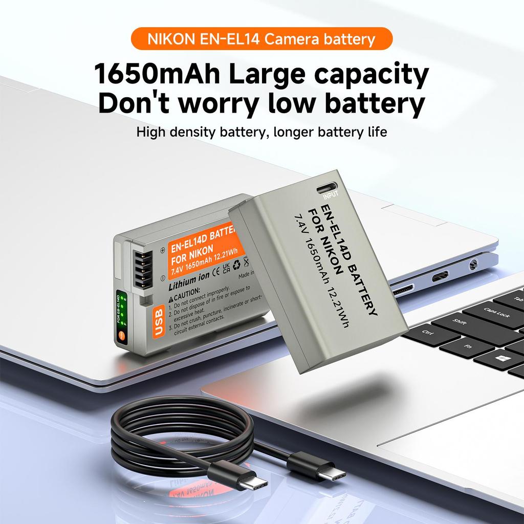 EN-EL14 1650mAh USB Type C EN-EL14a EN EL14 Battery for Nikon Df D5500 D5600 D3400 D3500 D5100 D5200 D5300 D3100 D3200 D3300