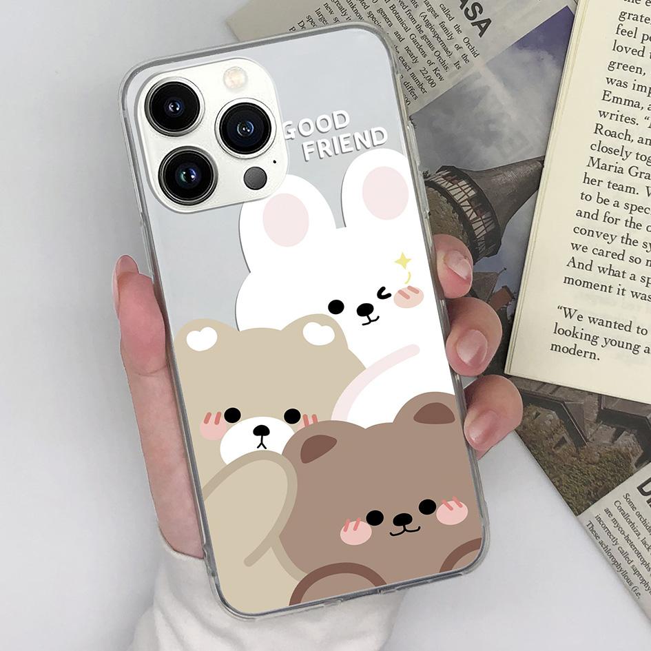 Чехол для телефона Apple iPhone 11 12 13 14 15 Pro Max 6 7 8 Plus X XS XR SE, модный прозрачный матовый противоударный чехол Love Hear Bear для iPhone, бампер