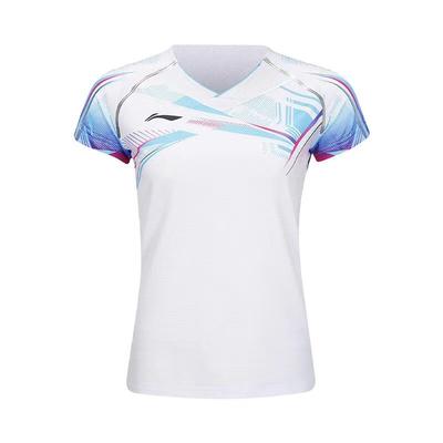 Li Ning Бадминтон Тренировочная Быстросохнущая Спортивная Прямого Кроя С Плечом и Коротким Рукавом Женская Футболка Топ Белый AAYT580-1