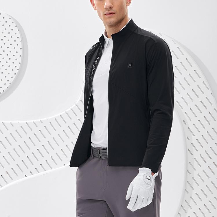 Fila Athletics Golf Outdoor Sports Logo Solid Color Knitted Long Sleeve Jacket Men Jackets Deep-Black A11M235502F-BK