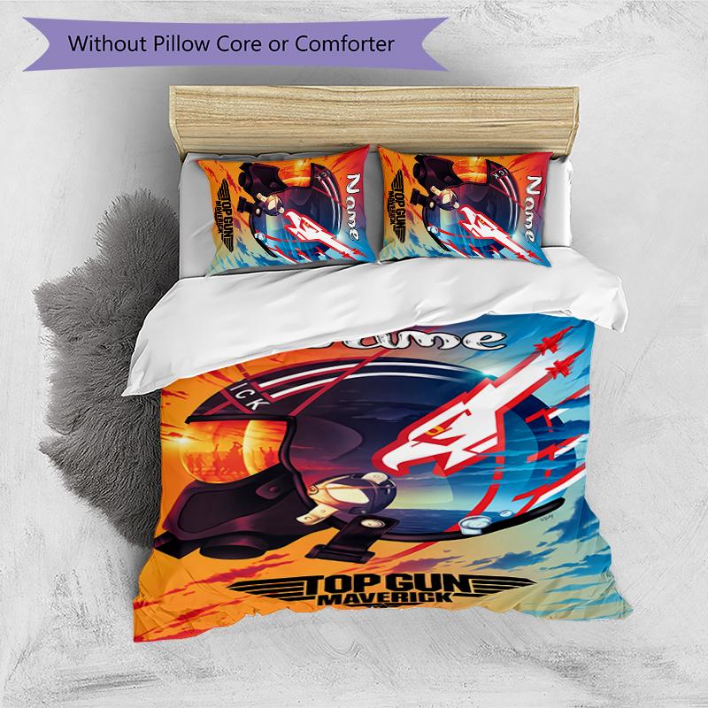 3pcs Custom Name Top Gun Maverick Bedding Set Duvet Cover Closure Includes 1 Duvet Cover & 2 Pillowcases for All Seasons Bedroom Decor