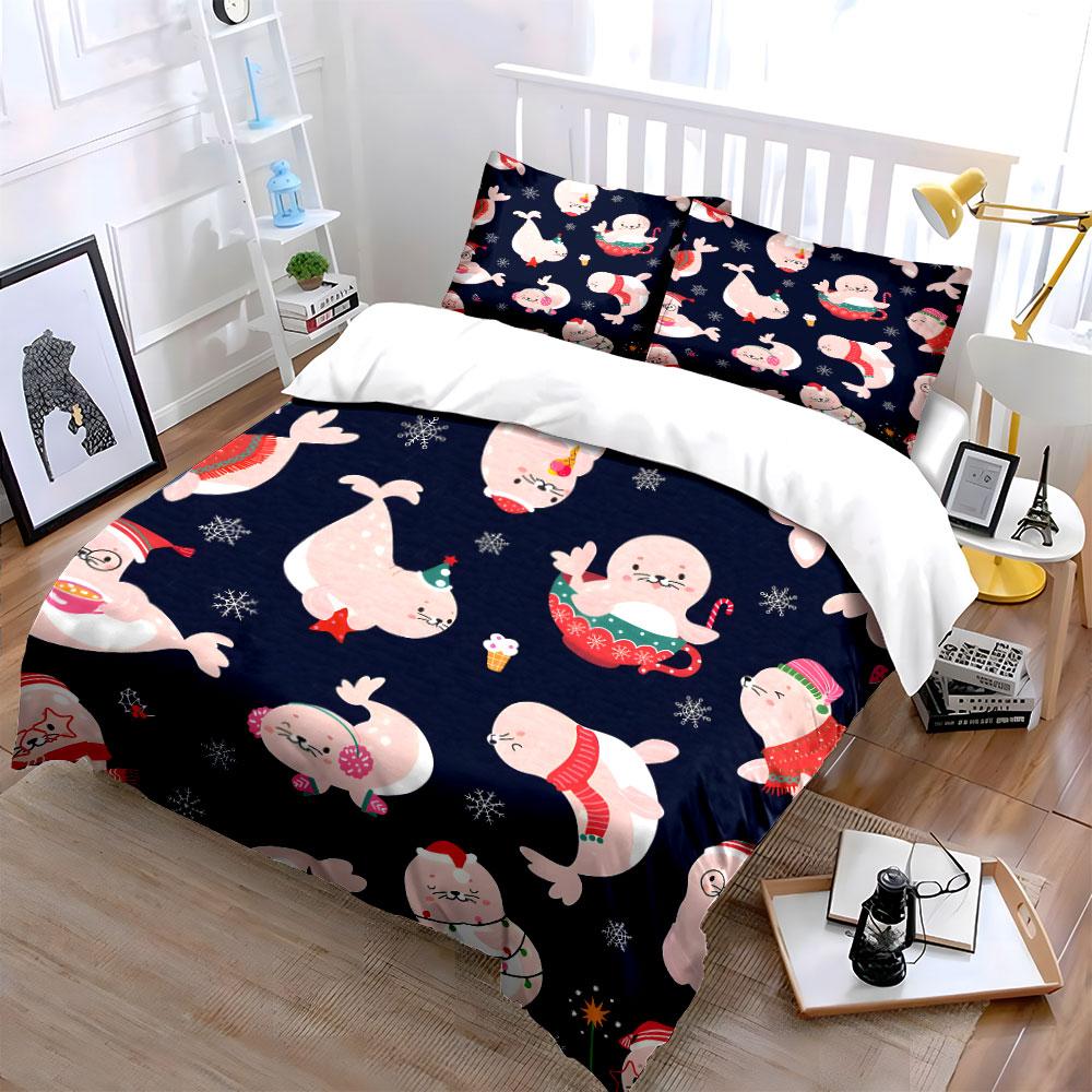 Cute Seals in Winter Design Bedding Duvet Cover Set (1*Duvet Cover 2*Pillowcases, without duvet insert)