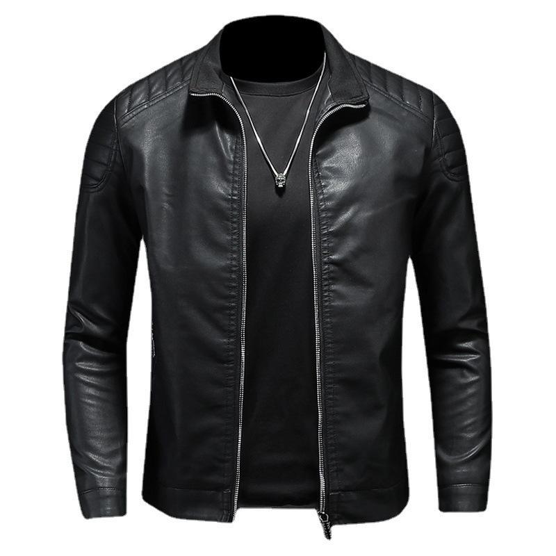 Leather Clothing with Stand Collar Men's Fashionable Jacket Spring New Leather Jacket Slim Fit Korean Style Handsome Men's Spring and Autumn Wear