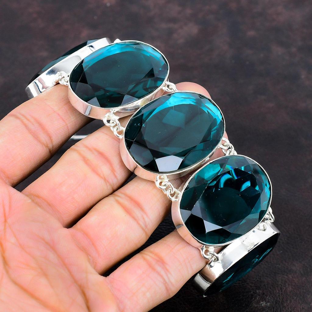 Граненый браслет из индиколита, красивые ювелирные изделия ручной работы, браслет из стерлингового серебра 925 пробы, регулируемый браслет-цепочка, ювелирное изделие из драгоценного камня, подарок для жены