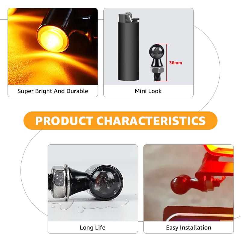 Motorcycle Turn Signal Light 12V 8mm LED Turn Signals Lamp Amber Indicator Blinker Lights For Honda For Cafe Racer