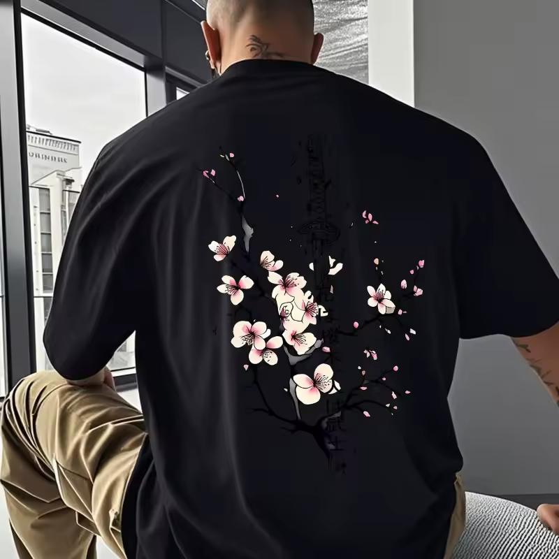 Unique Summer T-shirt Showcasing Plum Blossom T-shirt Men's T-shirt Summer New Unisex Casual T-shirt