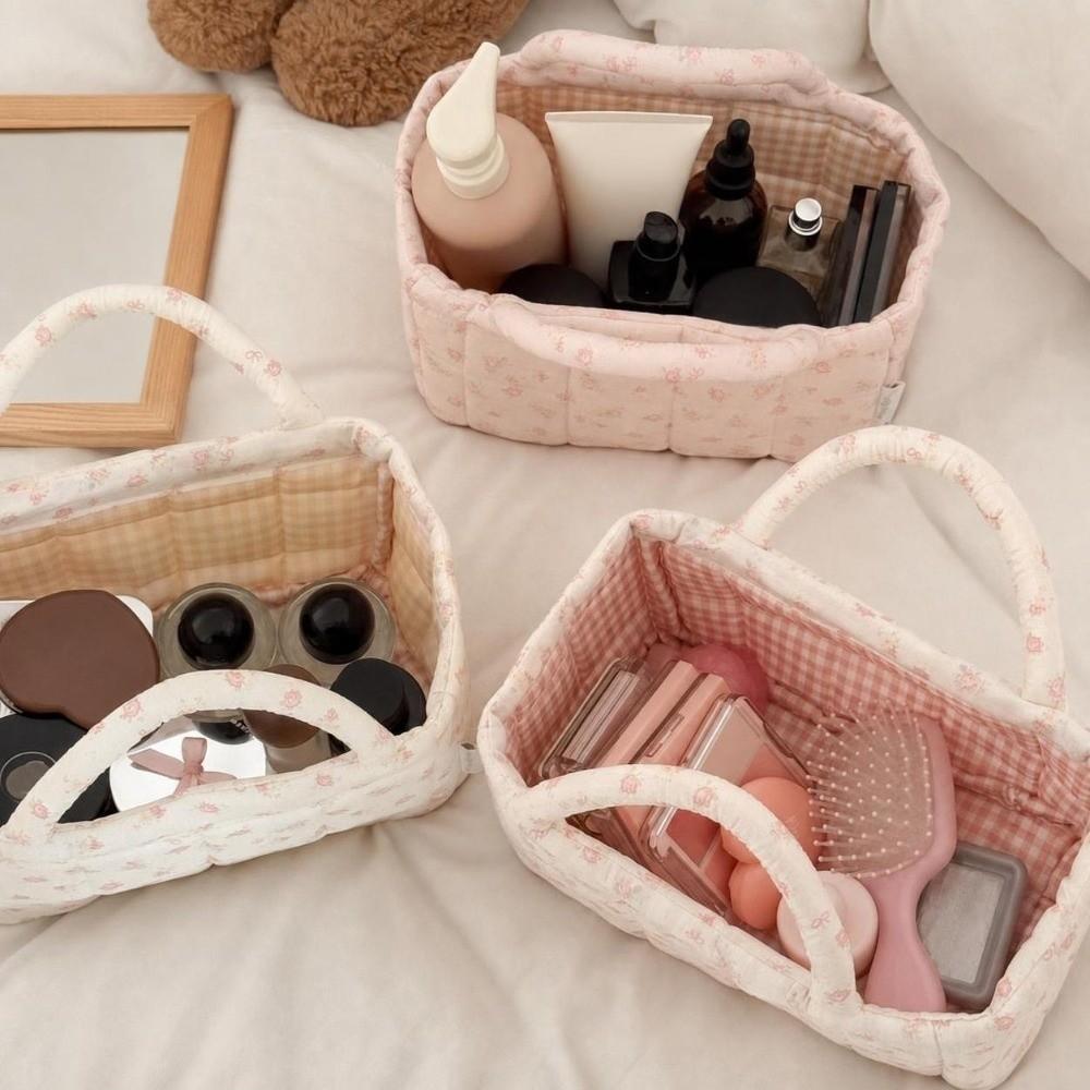 with Handle Quilted Storage Basket Large Capacity Foldable Organizer Basket Household
