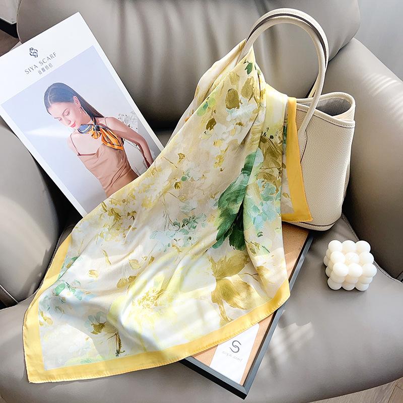 Korean atmosphere simulation silk printing silk scarf neck small square scarf high-end shawl sunscreen headscarf scarf female