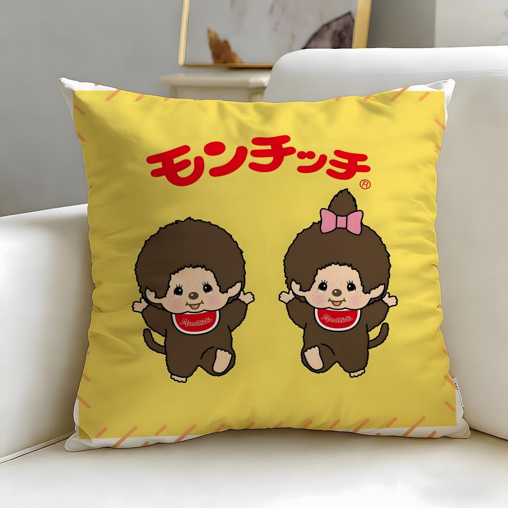 classic toy brand Monchhichi Cushion Cover Soft EasyWash Pillow Case Versatile for Couch Bed Travel and Office