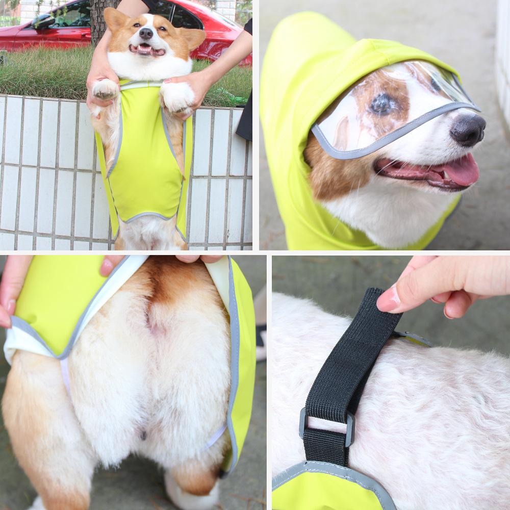 Traction Pet Dog Raincoat Belly Wrapped Teddy Corgi Dog Poncho Cape Reflective Clothing