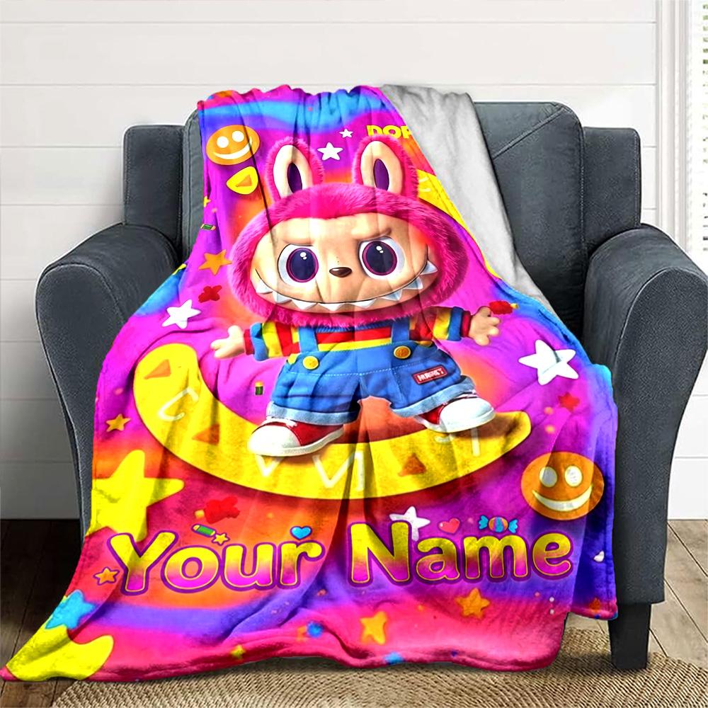 Labubu Personalized Name Blanket Multi-purpose Personalized Blanket Ultra-Soft Perfect for Living Room Bedding Picnics Sofa Four Seasons Multipurpose