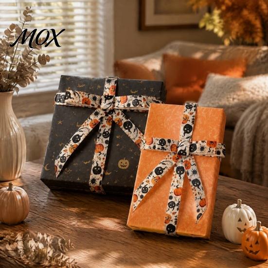 Festive Decorative Fabric Ribbon Halloween Ribbon, 5 Yards 5/8" Pumpkin Spider Web Printed for Gift Wrapping Wrapping, DIY Wreath Bow Crafts,