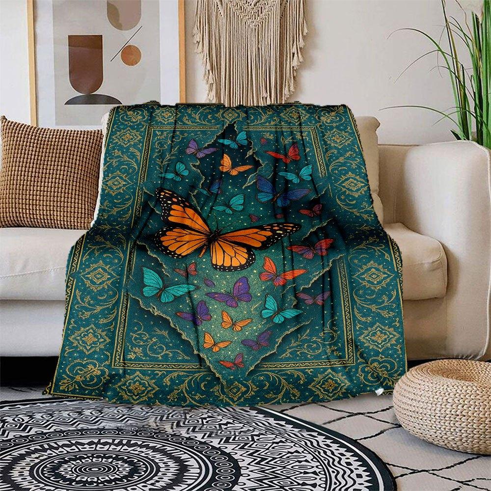 "Colorful Butterfly Book Cover Art Print"Blanket Flannel Throw Blanket for Sofa, Bed, Travel, Camping, Office, Couch, Chair, And Bed Gift fo