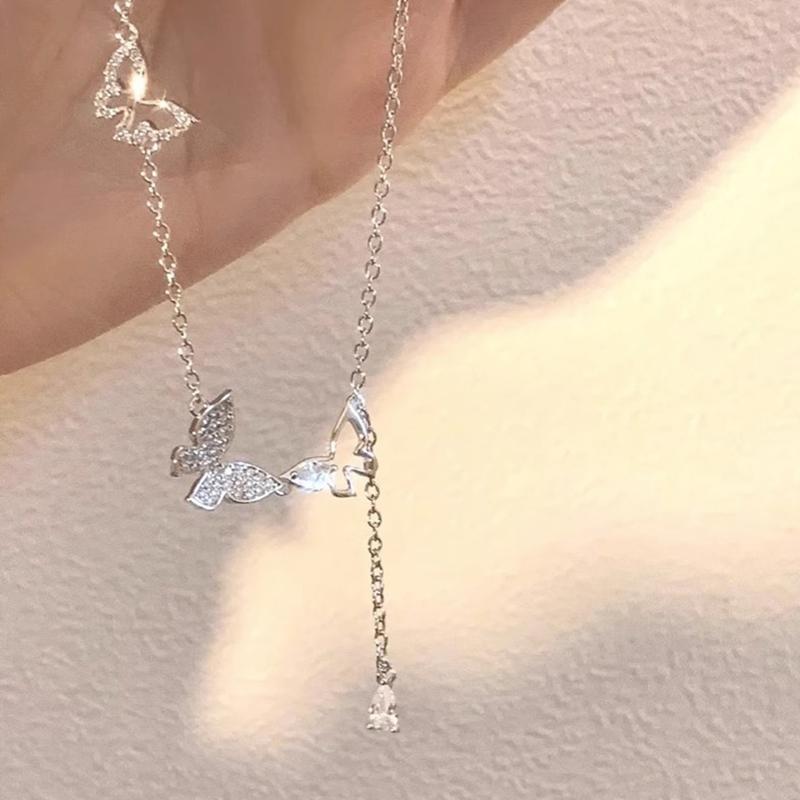 Shiny Butterfly Tassel Necklace Ladies Exquisite Elegant Clavicle Chain Simple Temperament Jewelry Accessories For Ladies Gift