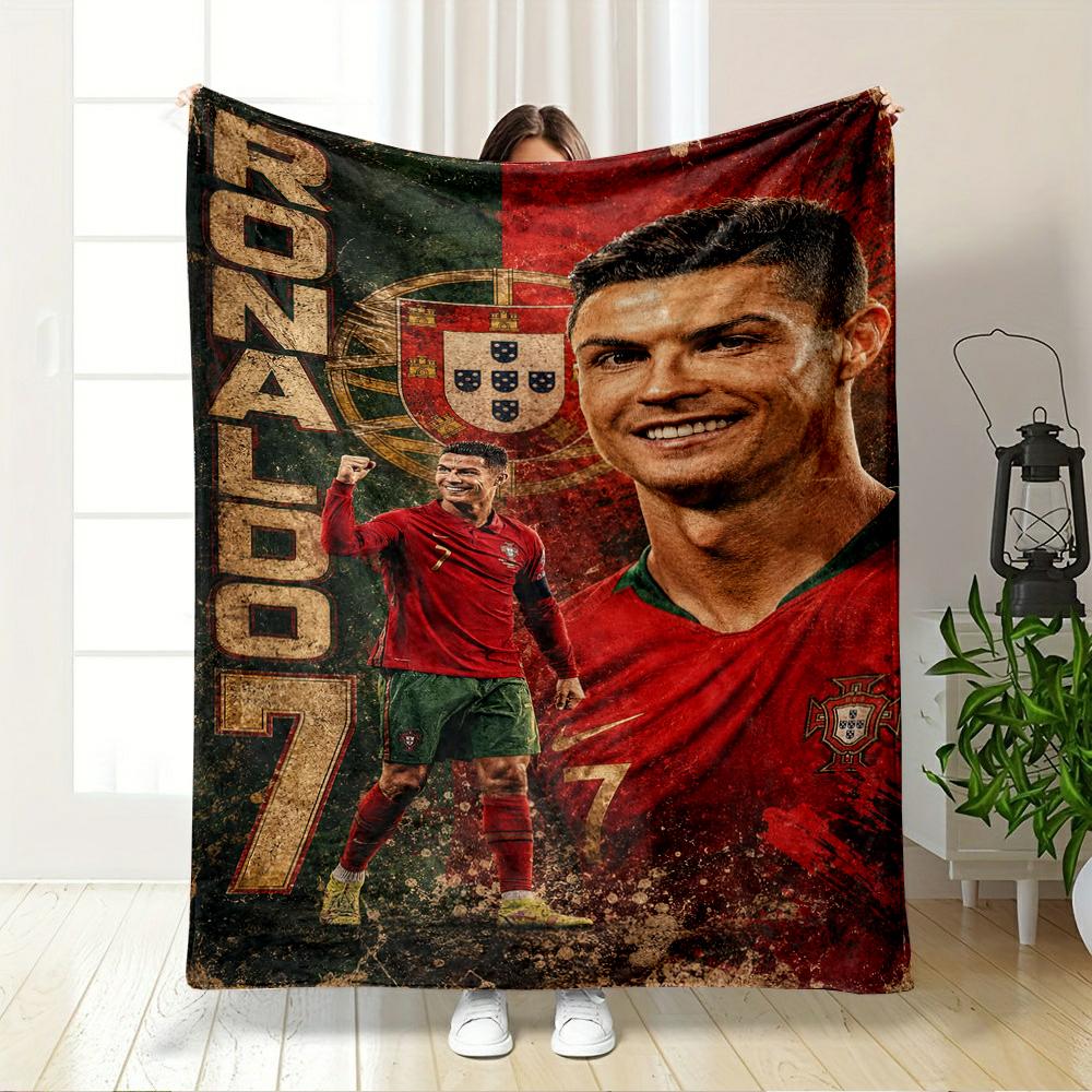 Portuguese Soccer Player with Golden Gear Design, Flannel blanket for bedroom, living room, sofa, and nap sofas.