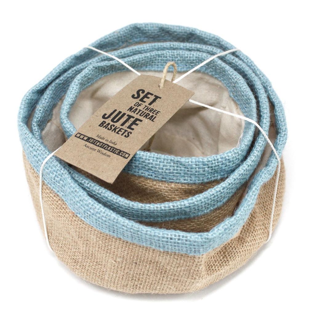 Natural Jute Baskets Set of 3 – Teal