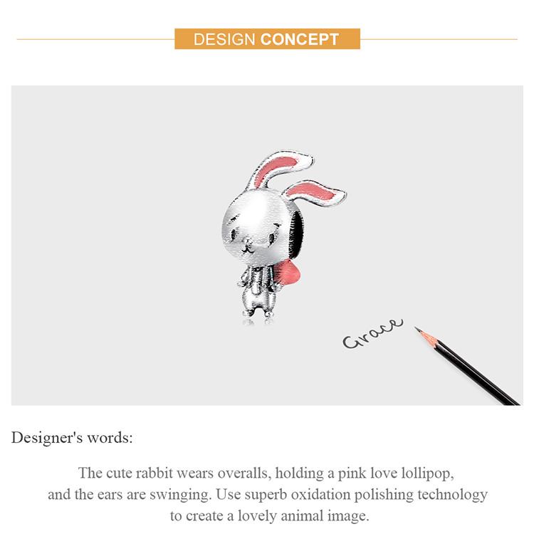 WOSTU Бусины из стерлингового серебра 925 пробы с изображением животных, милый энергичный кулон в виде кролика, подходит для оригинального браслета, ожерелья, ювелирные изделия своими руками