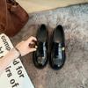Cowhide Version~ Small Leather Shoes British Style Women's High Versatile Round Head Gold Buckle One Pedal Thick Heel Loafers Uniform Single Shoes