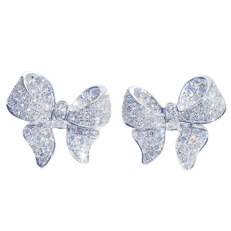 Fashion Women Cute Korean Bowknot Zircon Stone Stud Earrings