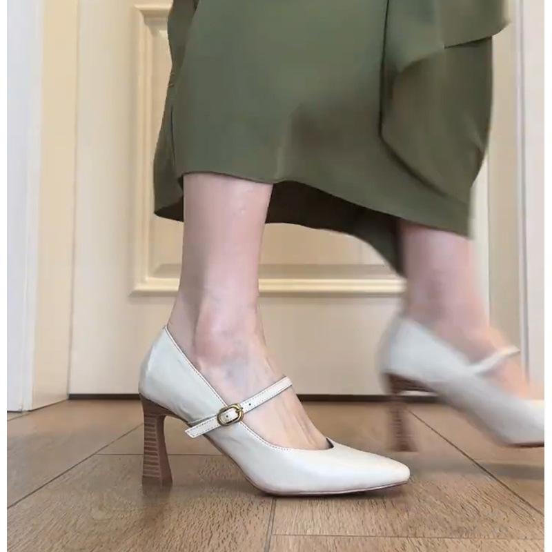 Французские туфли на высоком каблуке женские ретро-стиль минималистичные черные туфли Мэри Джейн с пряжкой в виде одного слова и юбкой туфли на толстом каблуке одинарные