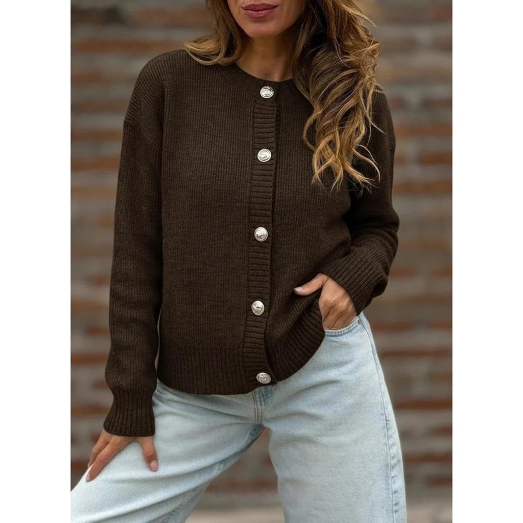 Women's Cardigans - Fall Winter Women's Solid Color Button Cardigan Long Sleeve Knit Sweater Outerwear