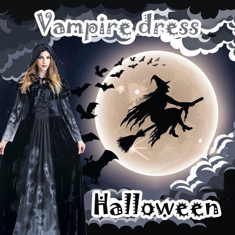 Стильное длинное платье вампира на Хэллоуин с облегающим кроем для ролевой игры ведьмы